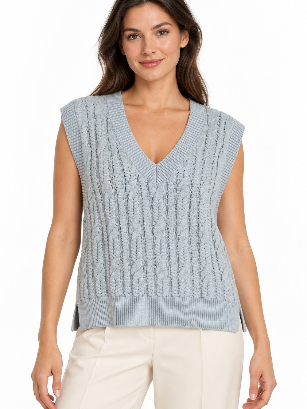Abercrombie & Fitch Blue Cable Knit V Neck Sweater Vest Medium Preppy Cotton